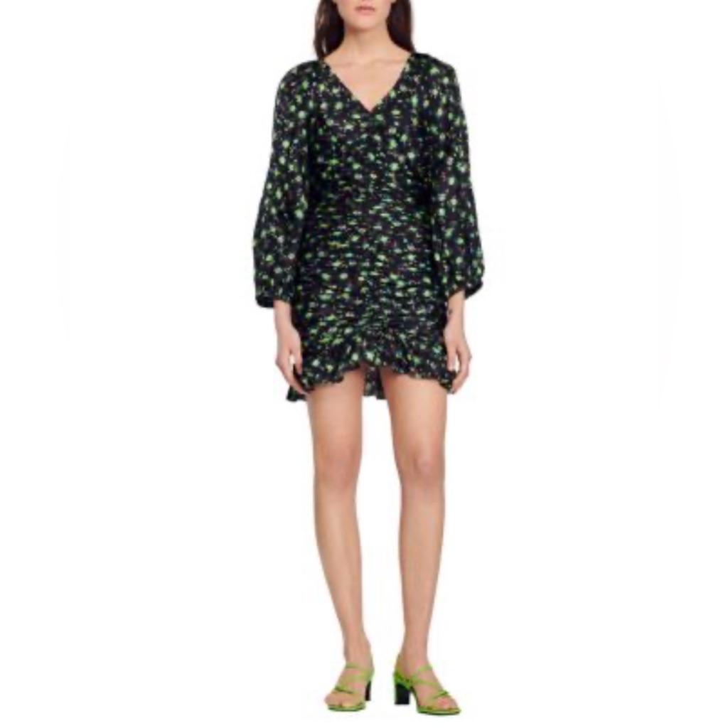 New Sandro Paris Novalee Floral Ruched Ruffle Dress 38 6 M $415